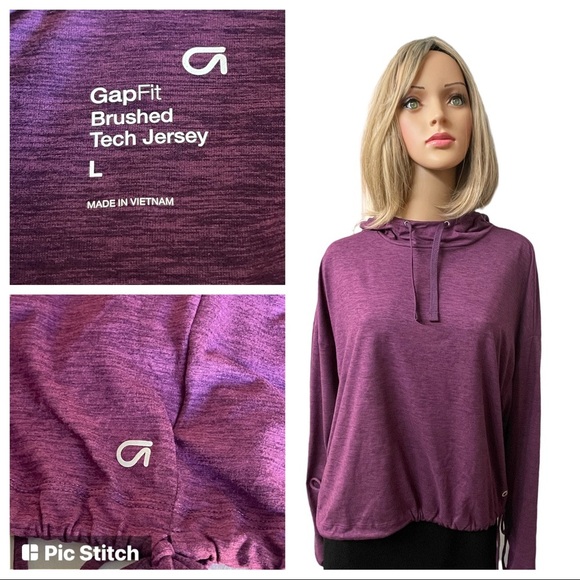 Gap fit brushed tech jerseys pullover sweatshirts side tie hoodie purple size L - Picture 1 of 14